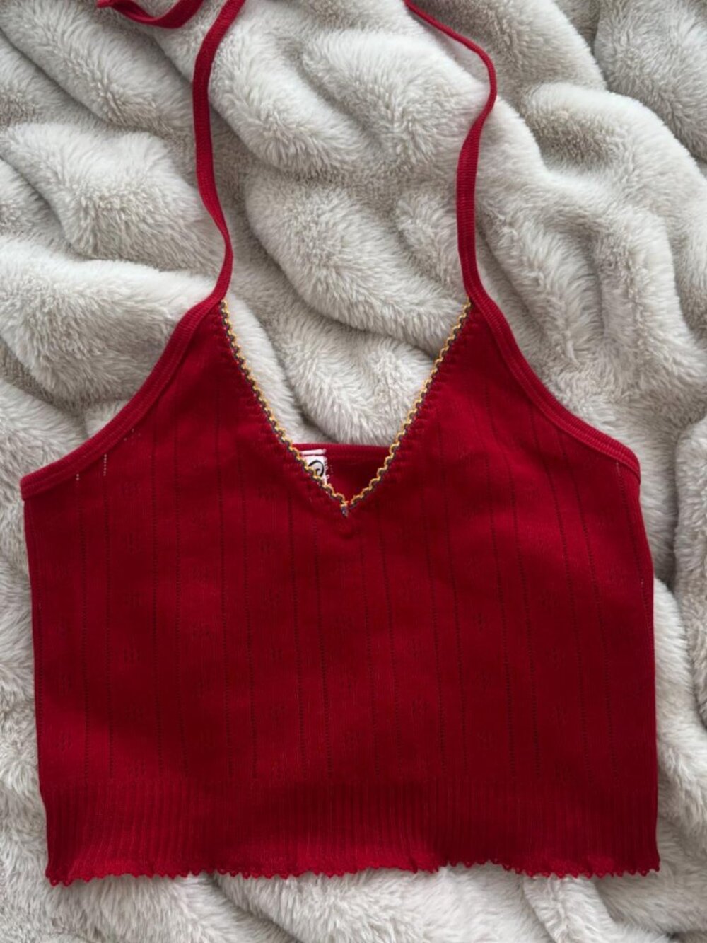 Pretties Venice red halter top with the cutest stitching. No flaws